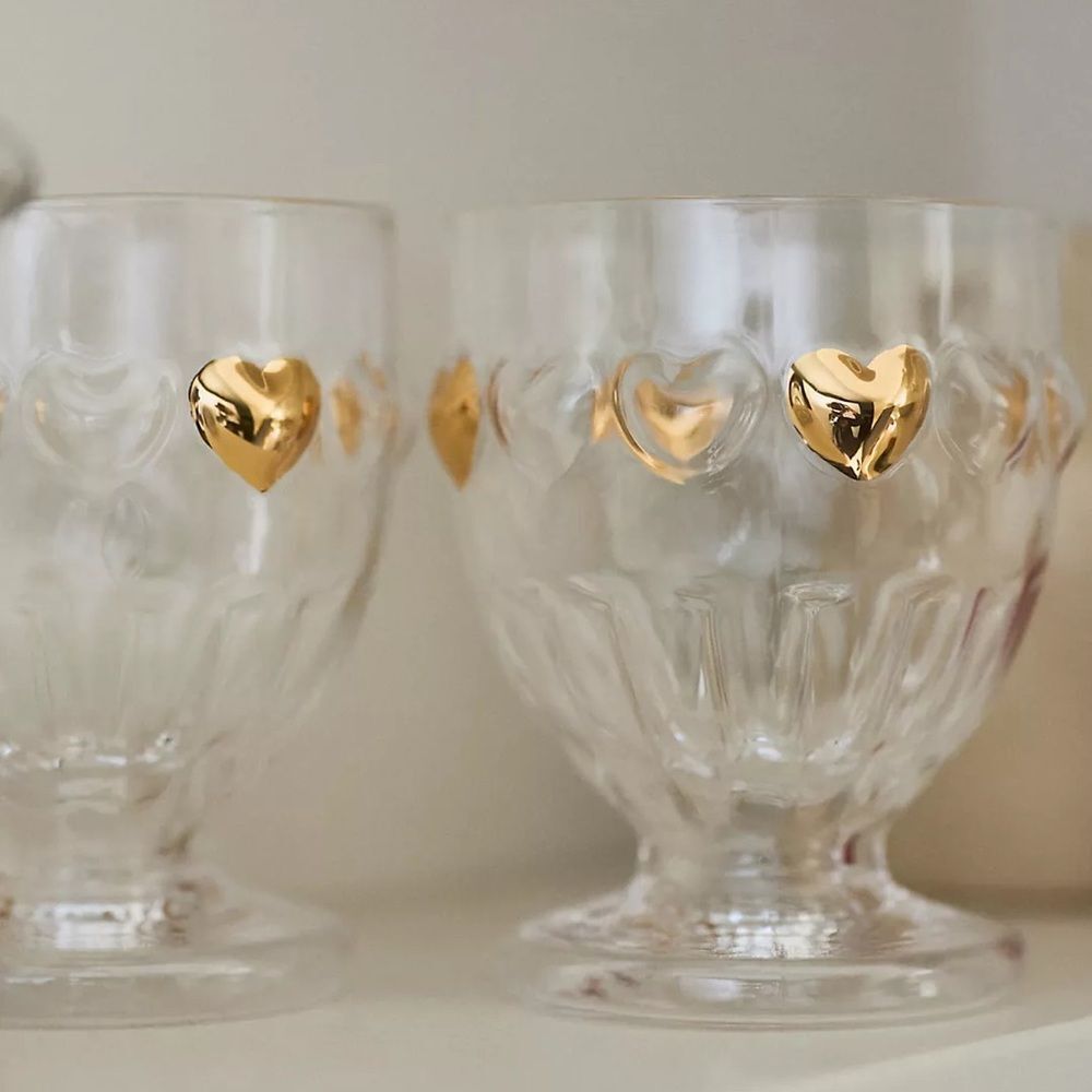 ❤️ Anthropologie Goblets with Gold Hearts set of 4 | NIB - Picture 6 of 7
